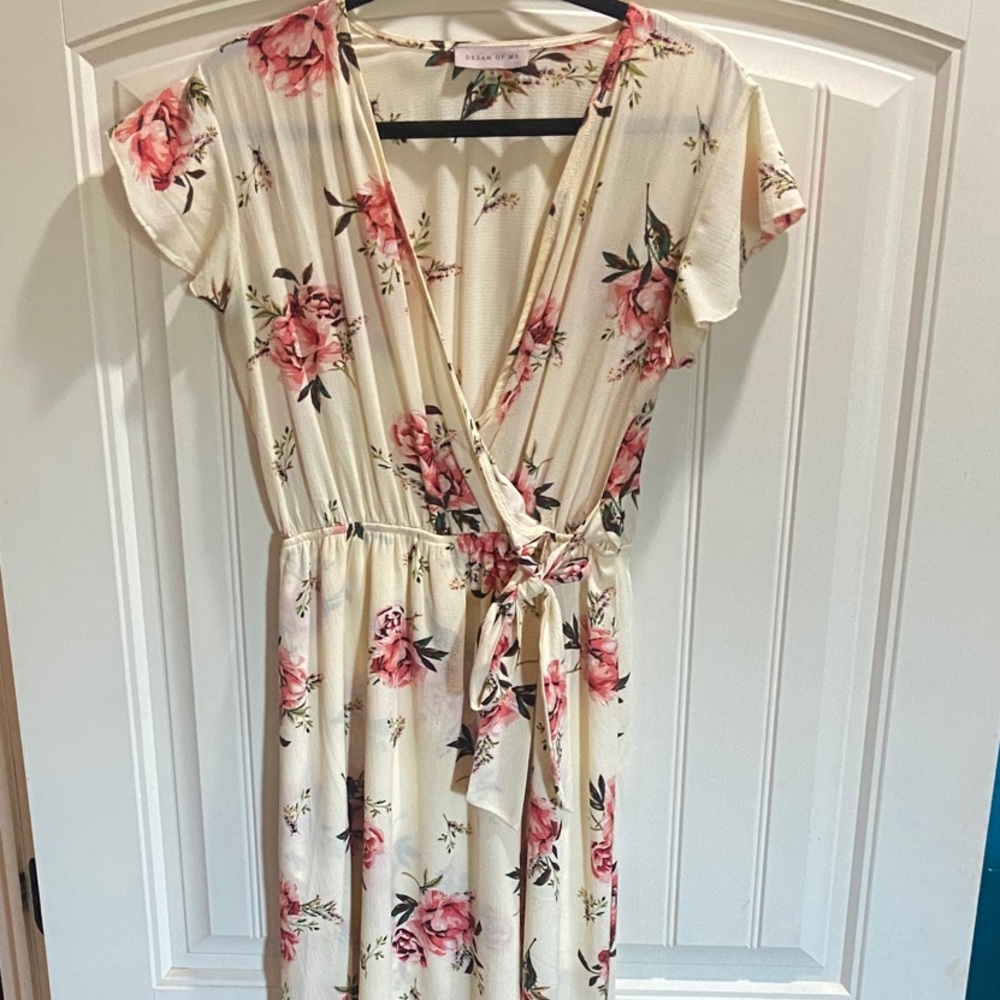 Floral Wrap Dress in Cream and Pink